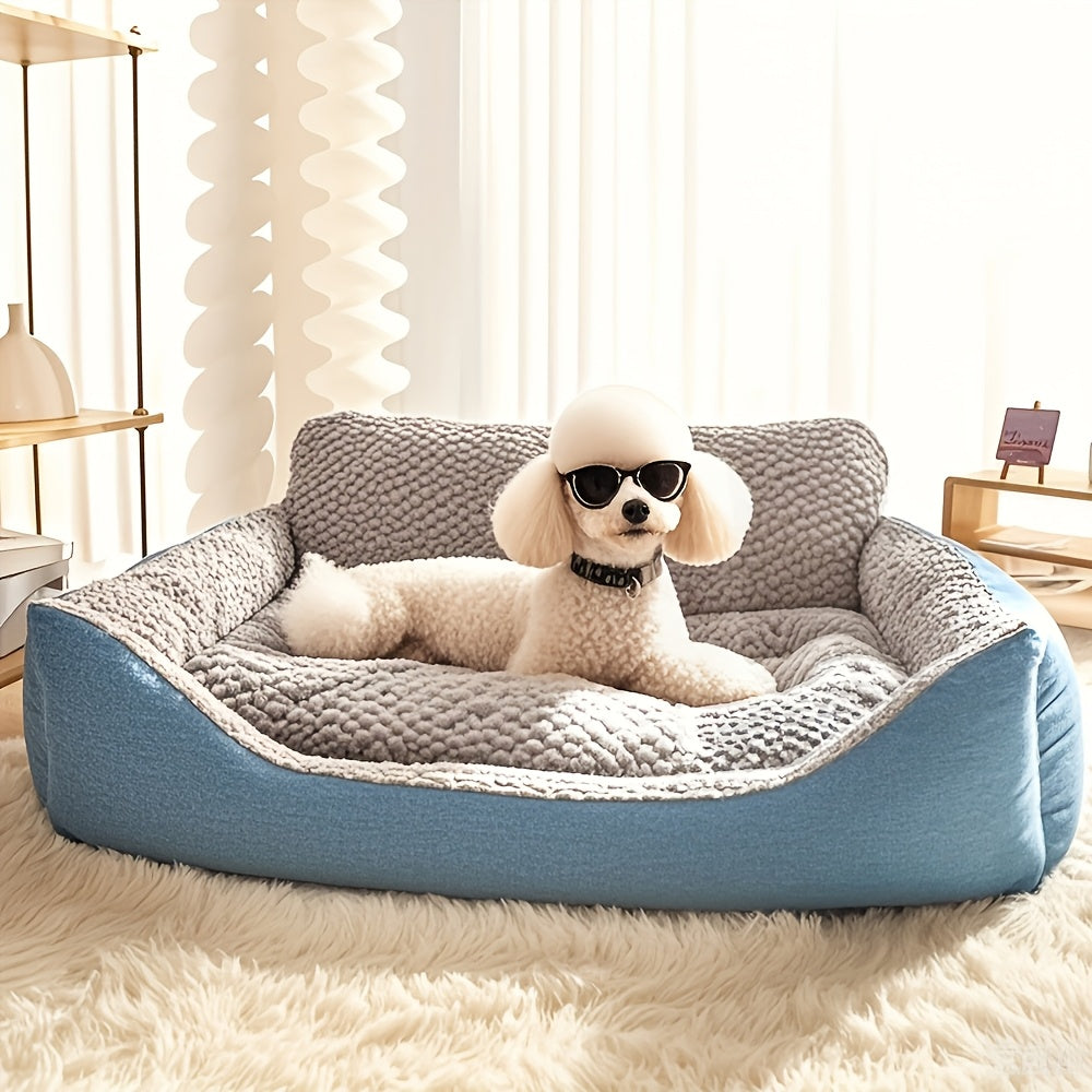 Luxury plush pet sofa bed with high backrest and easy cleaning, suitable for cats and dogs.