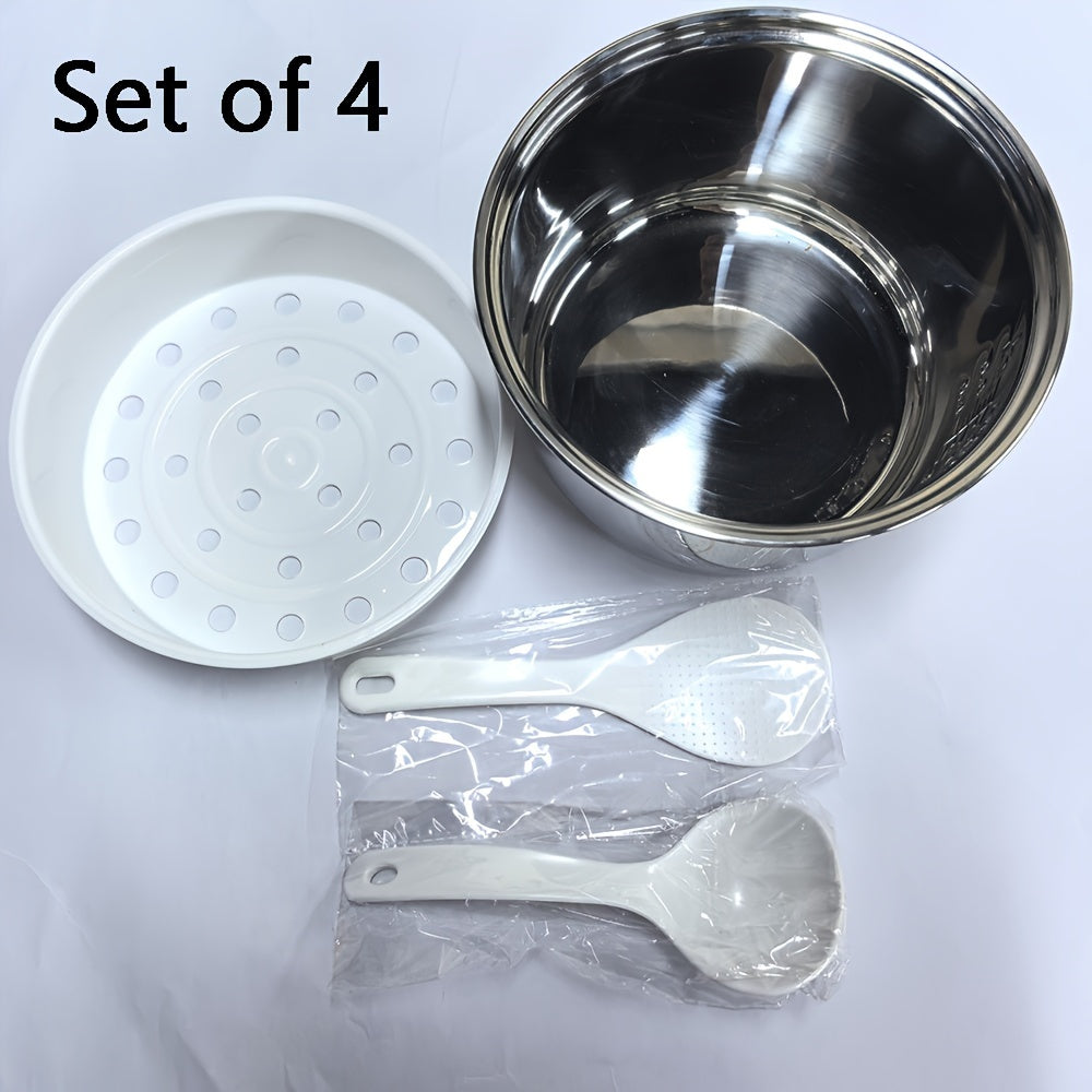 304 Stainless Steel Rice Cooker Pot Set includes a non-stick inner container liner, steamer basket and lid. Designed for use with 3L rice cookers, this set does not require electricity.