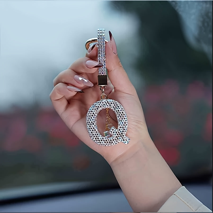 Elegant Resin Keychain featuring Letter M with Rhinestone Detail, Stunning Key Ring Accessory with Ring Buckle Design, Perfect for Decorating and Gifting on Birthdays and Christmas.