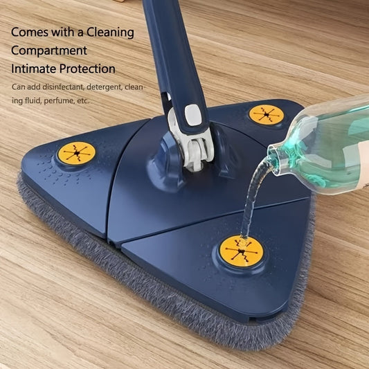 The versatile 360-Degree Rotating Triangle Mop comes with 1 mop and 5 cloth pieces. It is adjustable, retractable, and perfect for comprehensive cleaning on all surfaces. Ideal for home use and a must-have in your cleaning supplies collection.