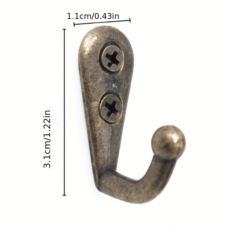 10 Rustic Bronze Single Prong Wall Hooks made of durable zinc alloy, perfect for hanging coats, keys, bags, and hats, adding both style and functionality to your home storage.