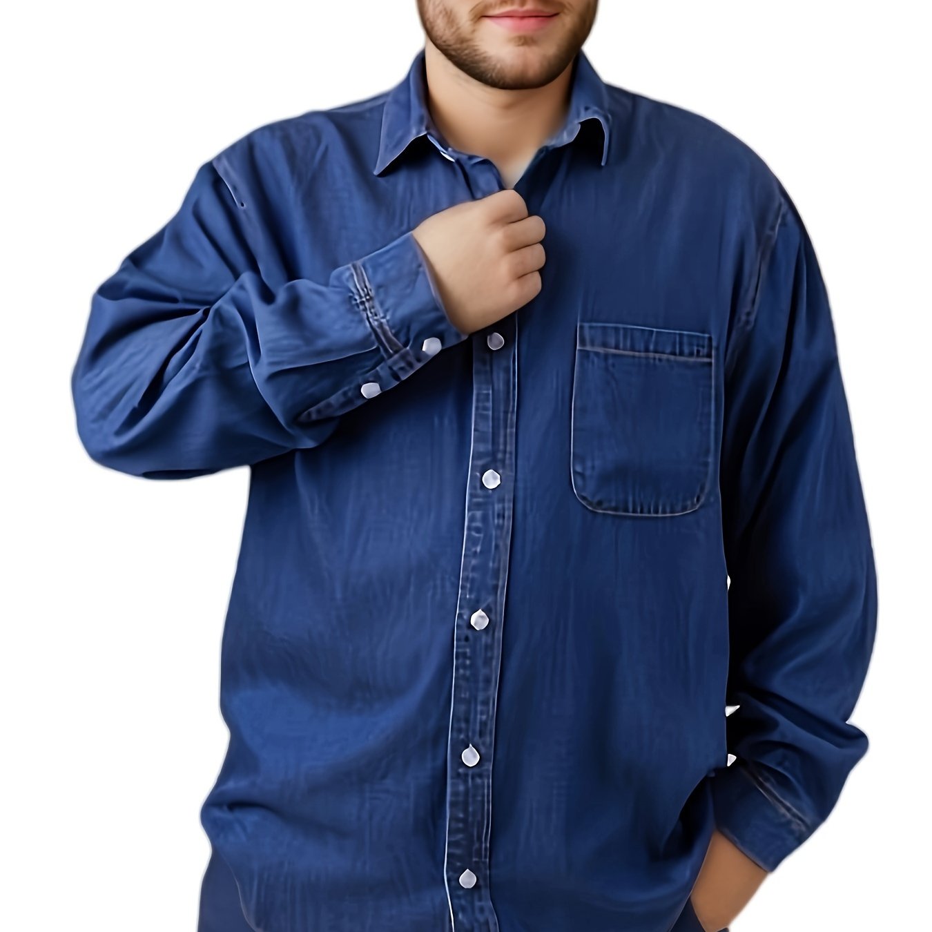 Men's plus size denim shirt, perfect for outdoor activities in spring and fall. Stylish, loose fit and breathable.