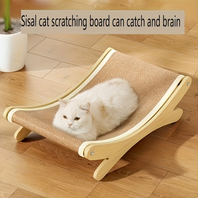 Assembled sisal cat scratching lounge with sturdy wood frame for claw health and relaxation.