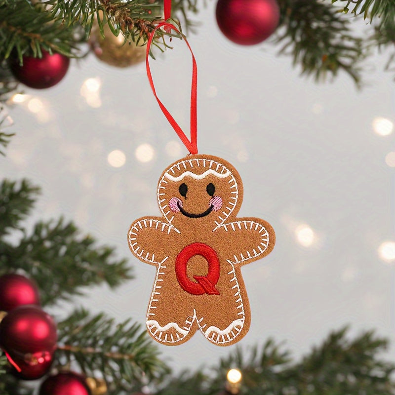 Embroidered gingerbread man ornament for Christmas decoration, made of fabric material. Classic style and no power required. Perfect for home and kitchen use.