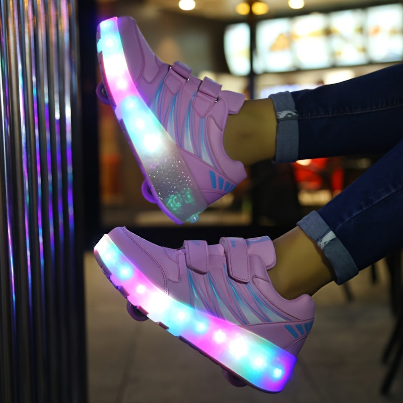 Trendy, breathable roller shoes with LED lights for kids, perfect for outdoor sports and skating.