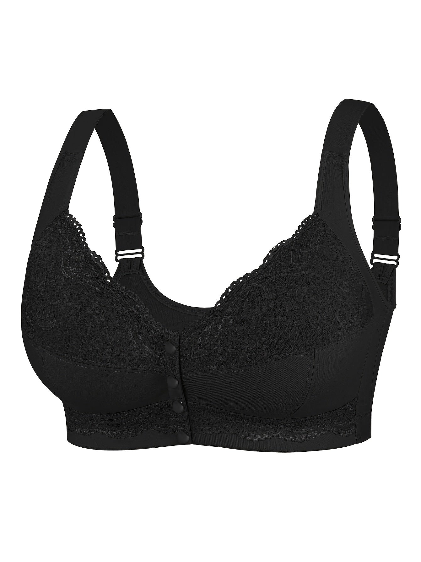 Women's lace front closure underwear with adjustable straps, no steel ring, and comfortable bra for plus sizes