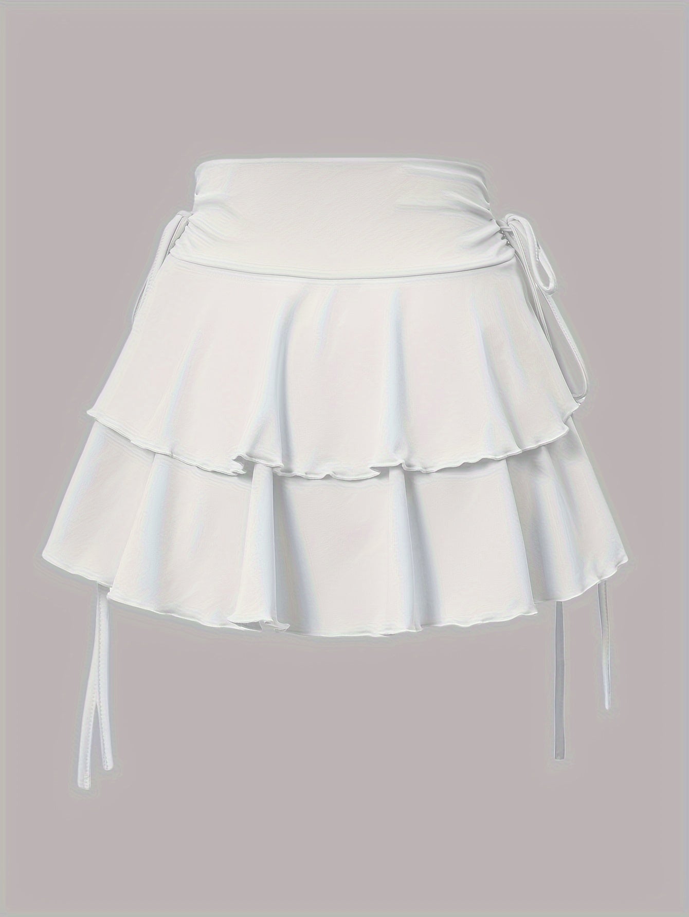 Chic mini skirt with faux drawstring for women - high-waist design, versatile for all seasons, machine washable