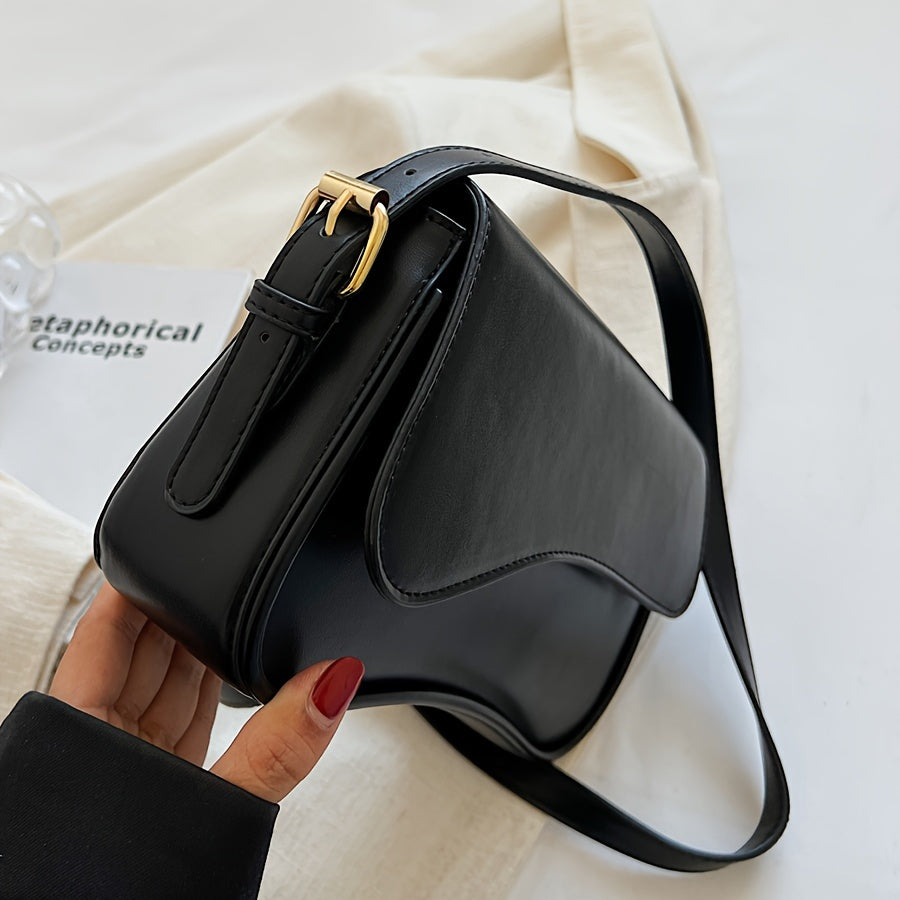 Stylish black crossbody bag with adjustable strap for casual and formal occasions.