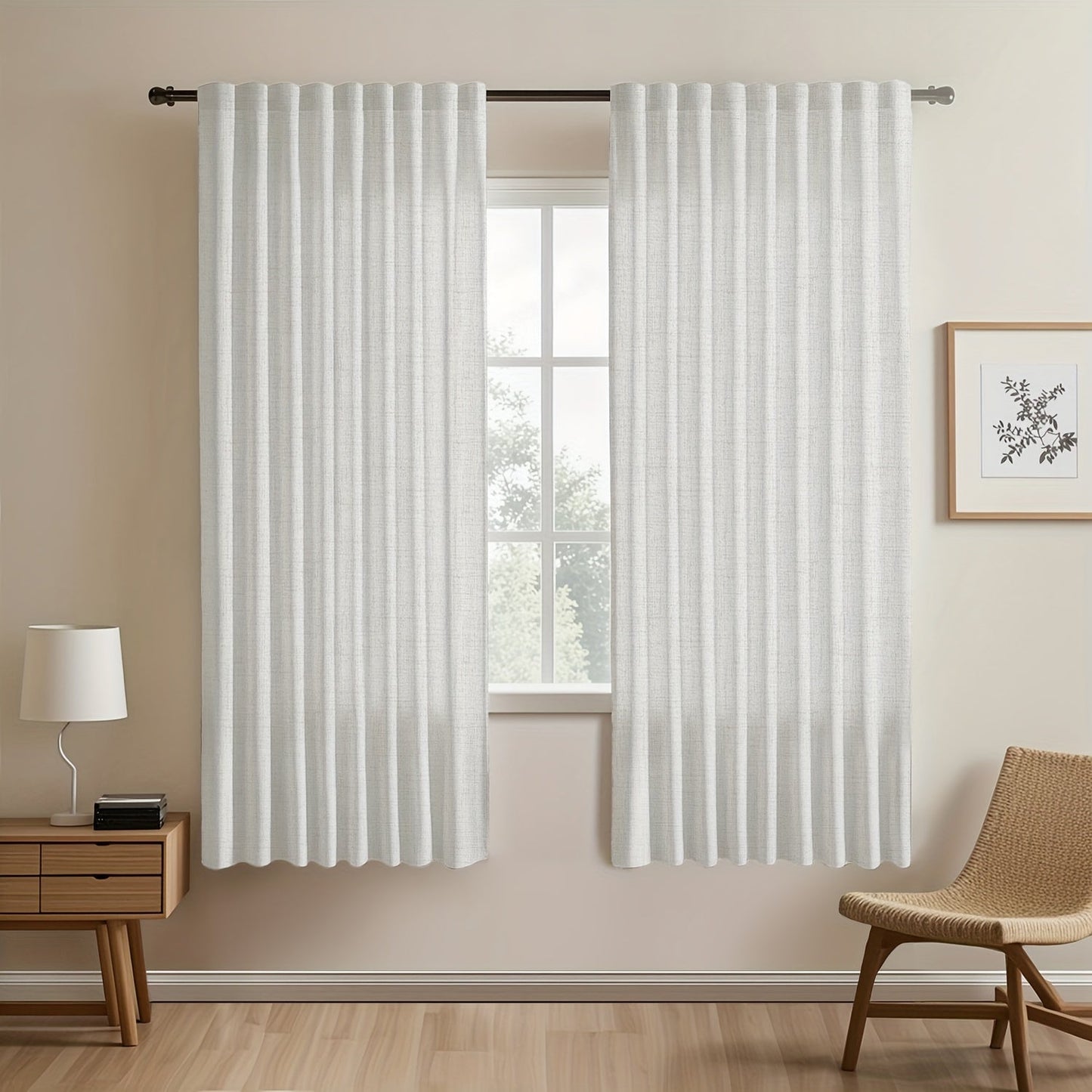 Two pieces of Japanese-inspired imitation linen curtains, featuring a simple European style that adds a touch of American pastoral charm to your bedroom and living room. These light-blocking curtains are perfect for tea rooms, studies, and kitchens, with