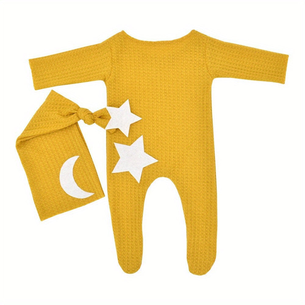 Get a set of two adorable Baby Stars And Moon Decoration Knitted Jumpsuits, complete with matching Long Tail Hats. Perfect for capturing precious photos as Photography Props, or for dressing up in Studio Outfits. Makes a great gift for Christmas