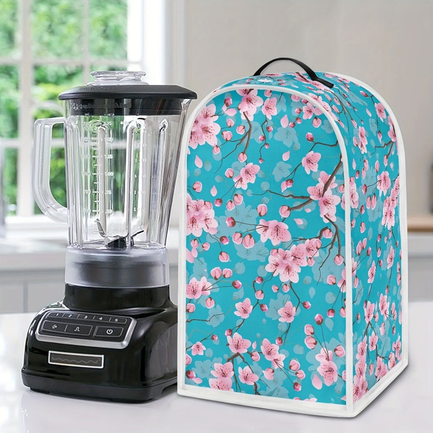 Portable Juicer & Food Processor Dust Protector with Top Handle, Washable Cherry Blossom Print Blender Cover, Anti-Fingerprint Kitchen Appliance Cover (1 Piece)