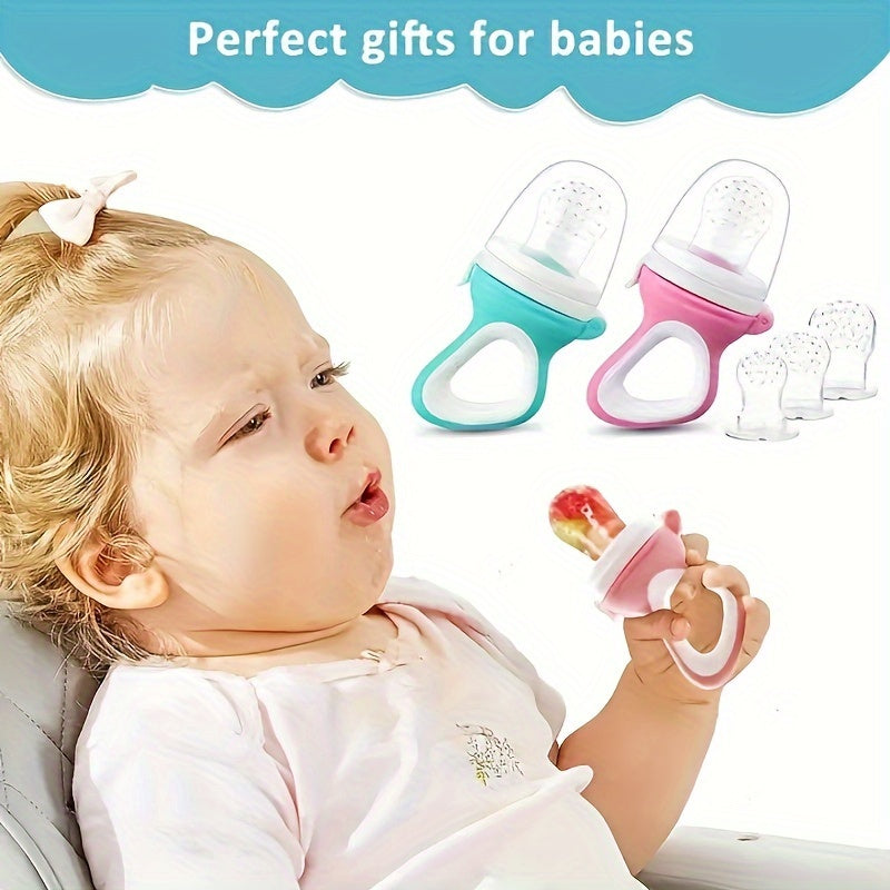 Get a set of 3 Fruit Feeder Pacifiers with a Food Spoon Dispenser, perfect for babies starting solids. Makes a great gift for Christmas, Thanksgiving, New Year's, or Valentine's Day!