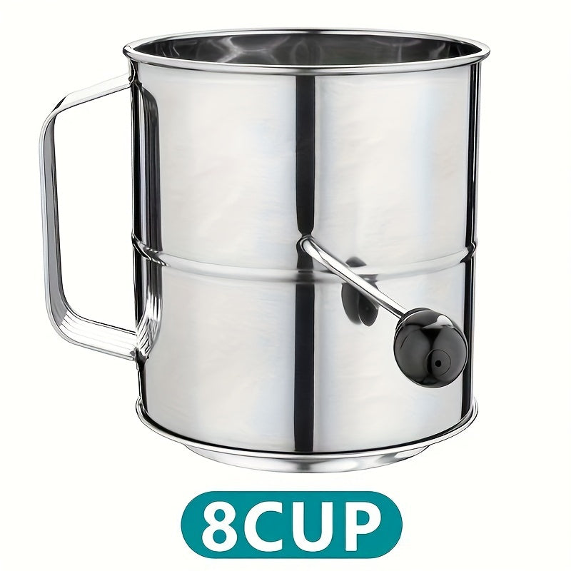 A must-have in the kitchen for any occasion, this stainless steel hand-crank flour sifter boasts a large 8-cup capacity and versatile use. Perfect for both baking and cooking, this handy kitchen gadget is ideal for holiday festivities such as Halloween