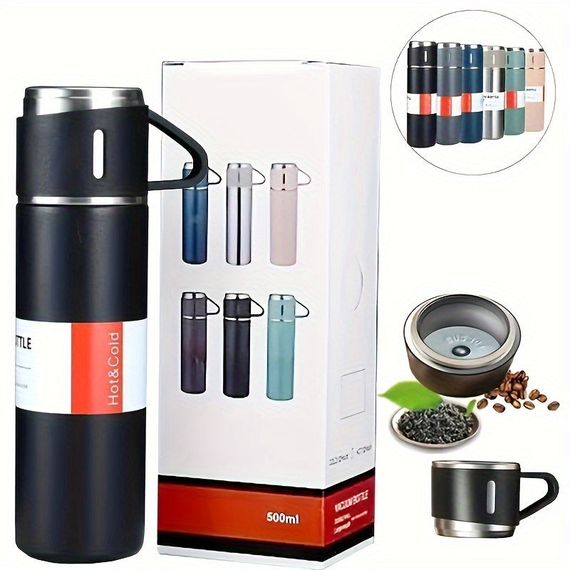 Stainless steel vacuum flask, leakproof, BPA-free, hand wash only - ideal for camping and hiking.