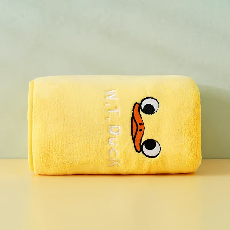 Yellow Duck Pattern Towel Set of 3: Soft, absorbent towels for bath and face, includes bath, hand, and square towels; ideal for bathroom use.