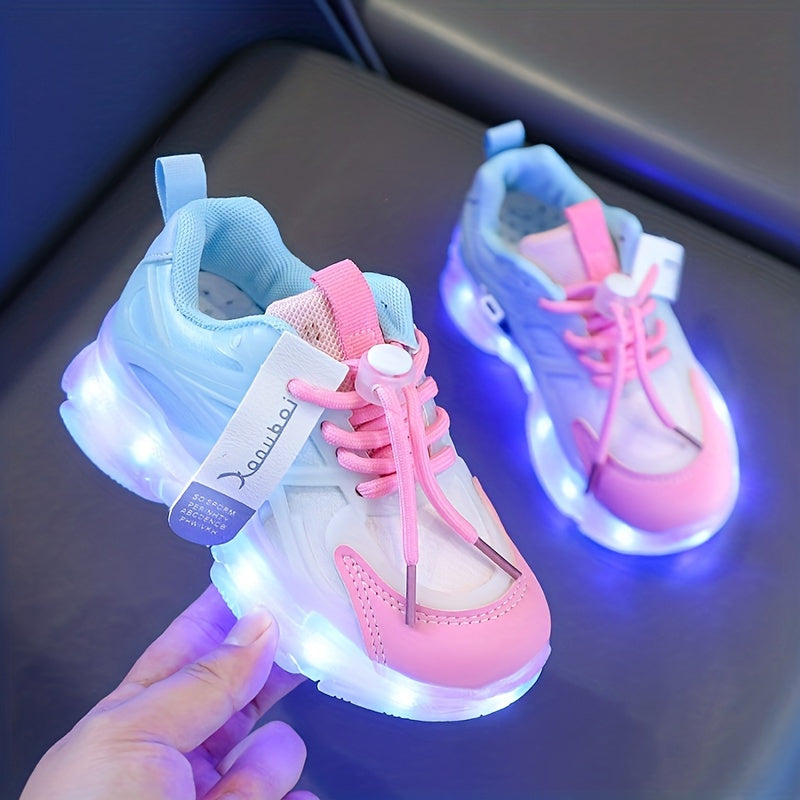 Girls' LED Light Up Sneakers - USB Charging, Adjustable Hook & Loop Fastener, Trendy Colors