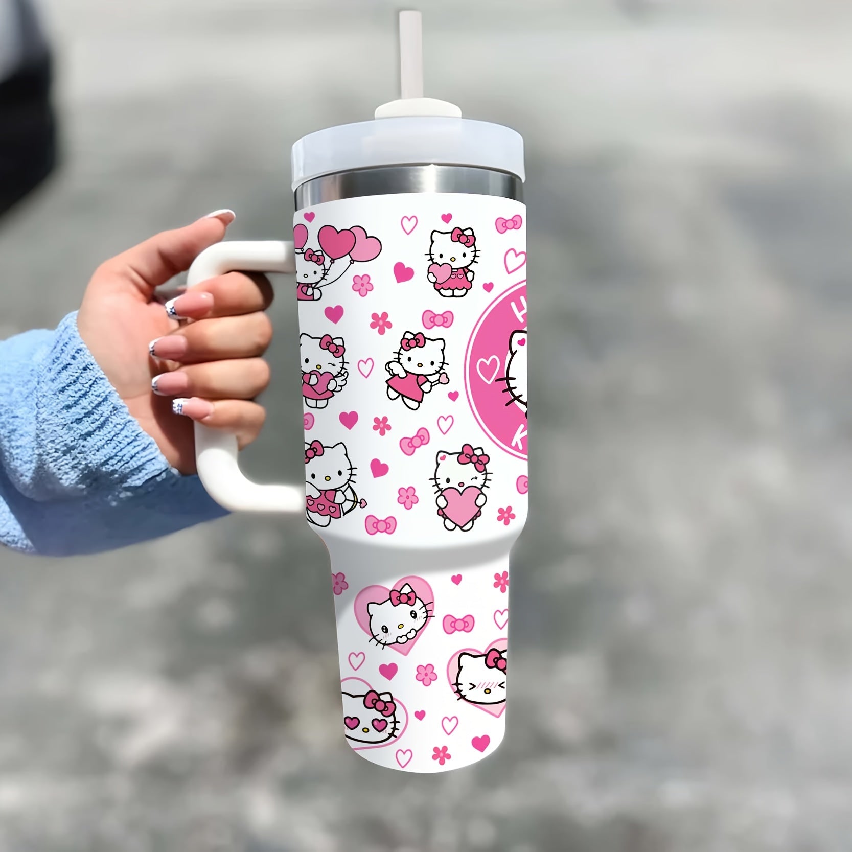 Sanrio Hello Kitty 40oz zanglamas po'lat idishi - Qiziqarli pushti dizayn, BPA-siz, issiq/sovuq ichimliklar, oila va do'stlar uchun sovg'a.