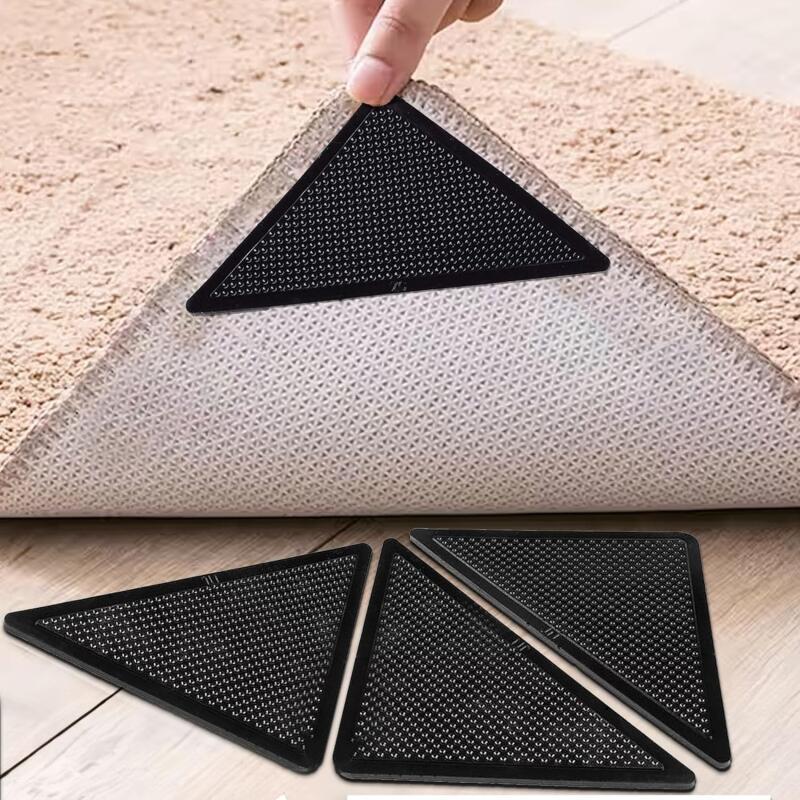 Secure your rug in place with these Heavy Duty Non-Slip Reusable Rug Corner Pads. These double-sided adhesive silicone pads are suitable for hardwood floors and area rugs, both indoors and outdoors. Keep your rug from slipping with this practical