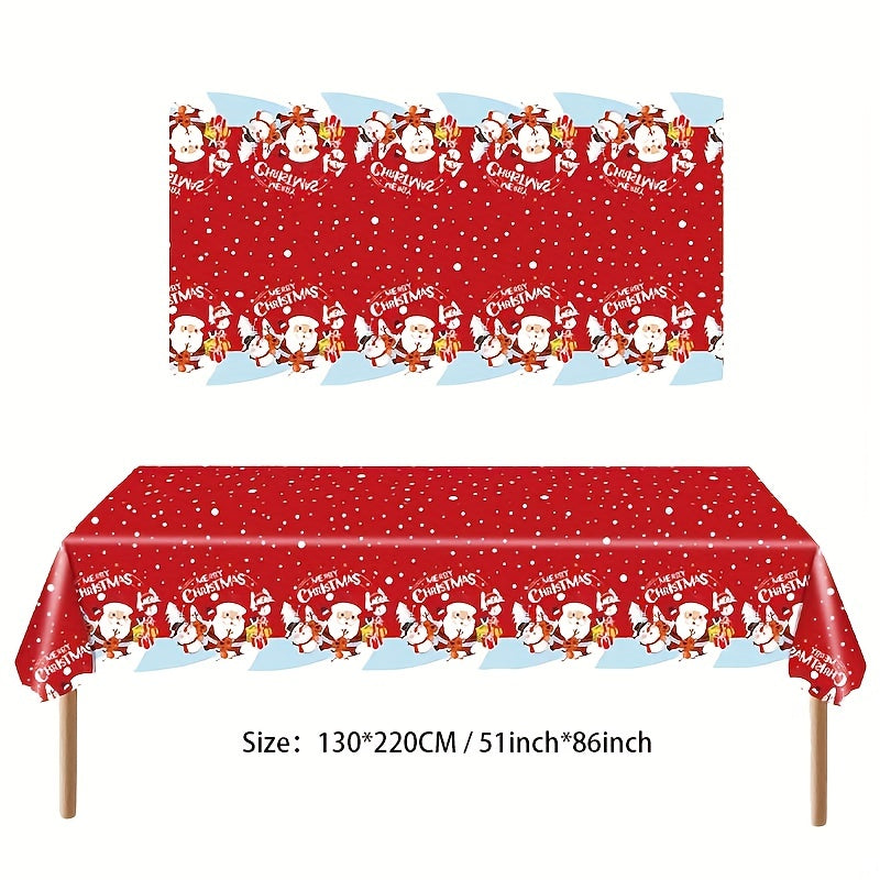 Christmas-themed party tableware set with disposable paper cups, plates, and tablecloth. Perfect for New Year, birthdays, or any festive celebration. Enhance your home, room, and party scene with this festive decoration. Perfect for all your holiday