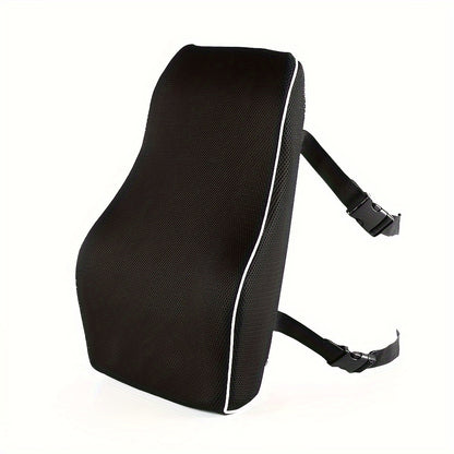 Ergonomic lumbar support cushion with memory foam backrest pillow, adjustable straps for posture correction. Ideal for office chairs and desk workstations.