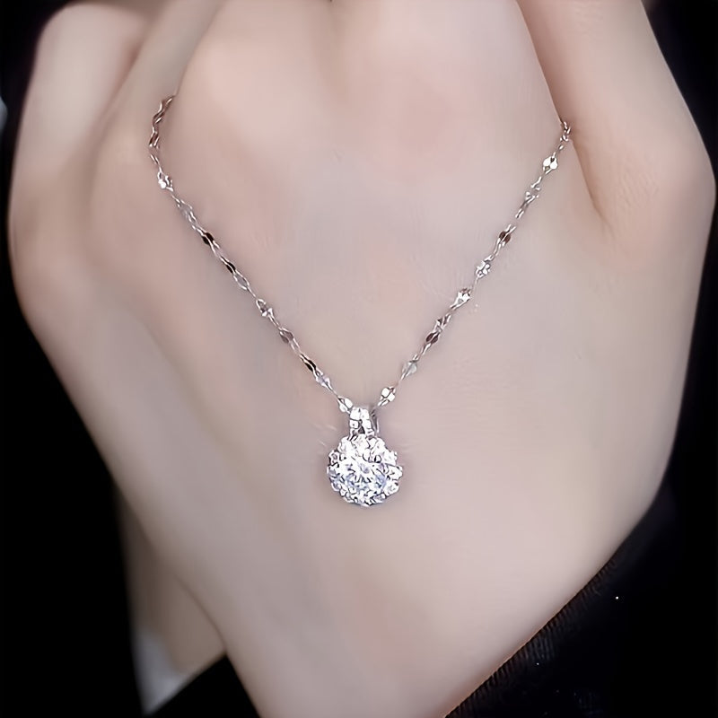 Stylish Vintage Pendant Necklace featuring a 2 Carat Moissanite and Synthetic Crystal - Ideal for Valentine's Day or adding Everyday Elegance