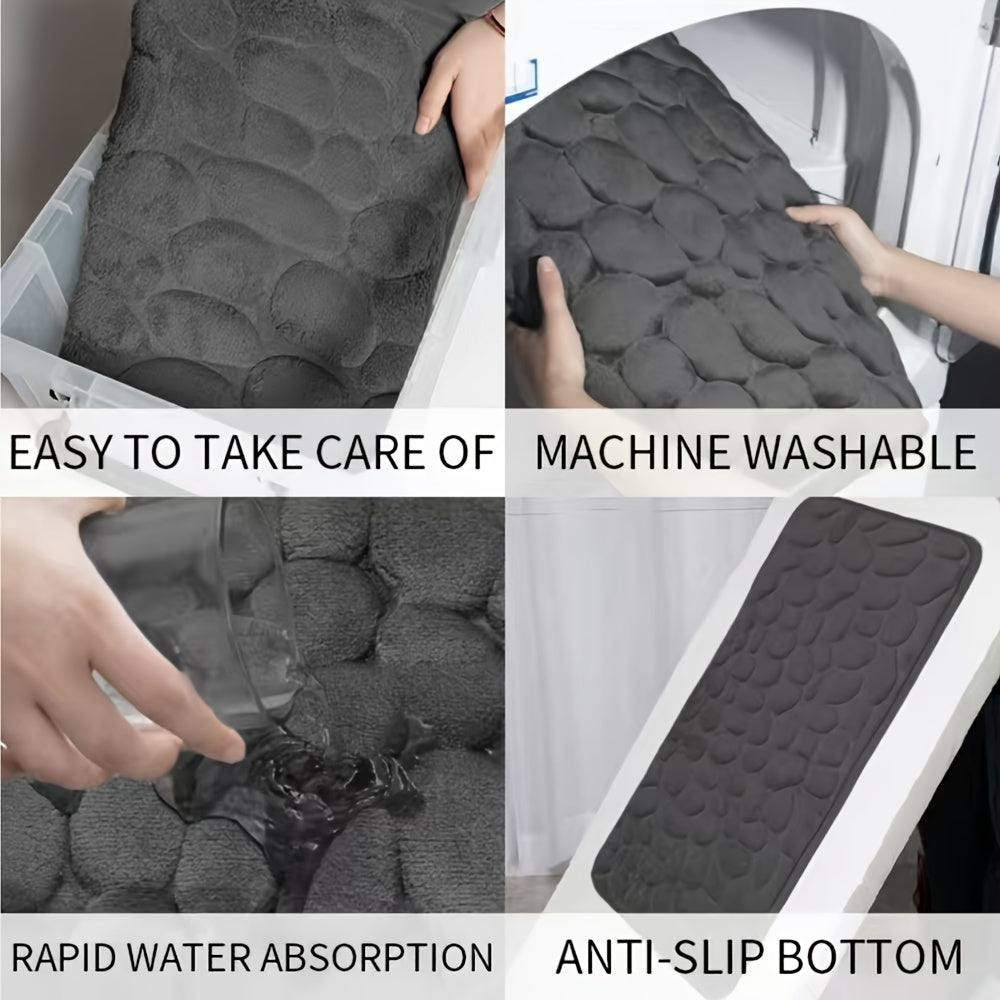 Upgrade your bathroom with the luxurious 1PC Pebble Embossed Memory Foam Bath Mat. This quick-drying carpet not only adds a touch of elegance to your living room but also provides a comfortable and washable non-slip surface for your bathroom. Elevate