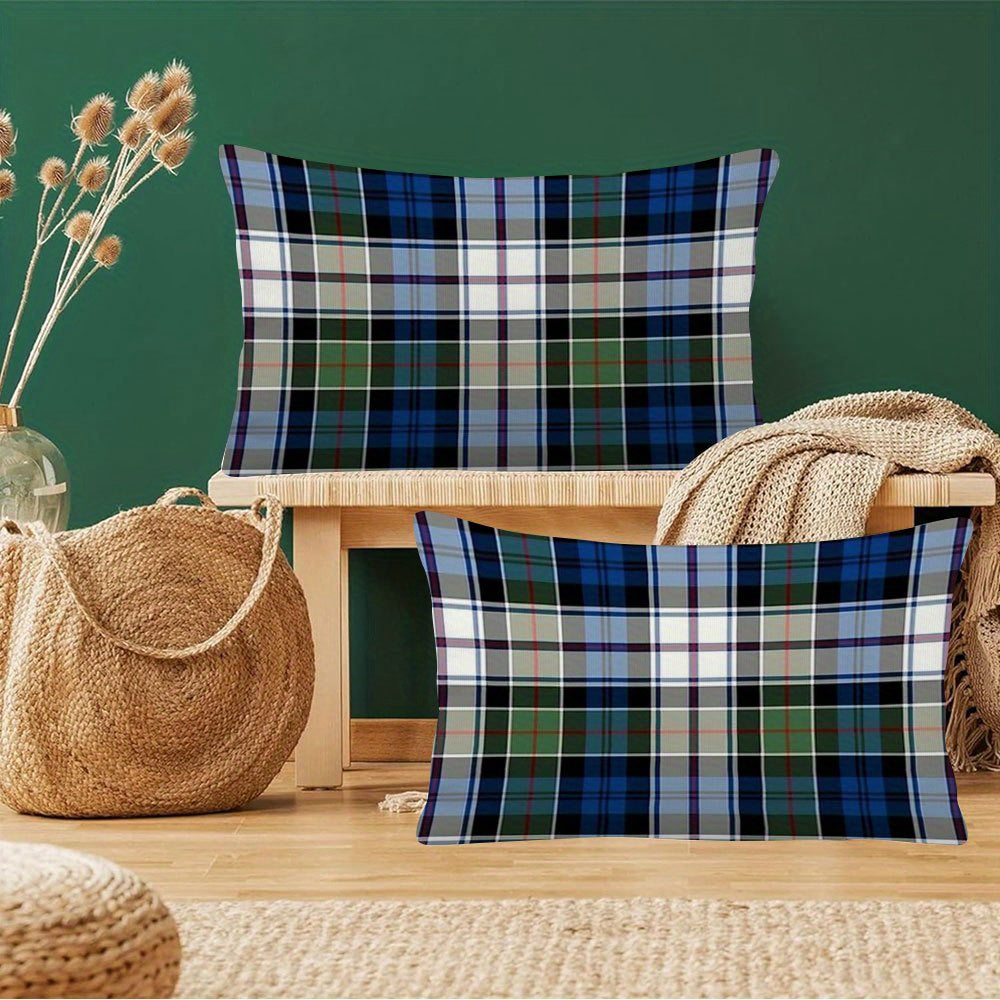 Set of 2 Clan Colquhoun Tartan Pillow Covers, measuring 30.48x50.8 cm each. Made of double-sided short plush print polyester, these decorative cushion cases are perfect for both sofa and bedroom decor. Item code: DIJIULU7107.