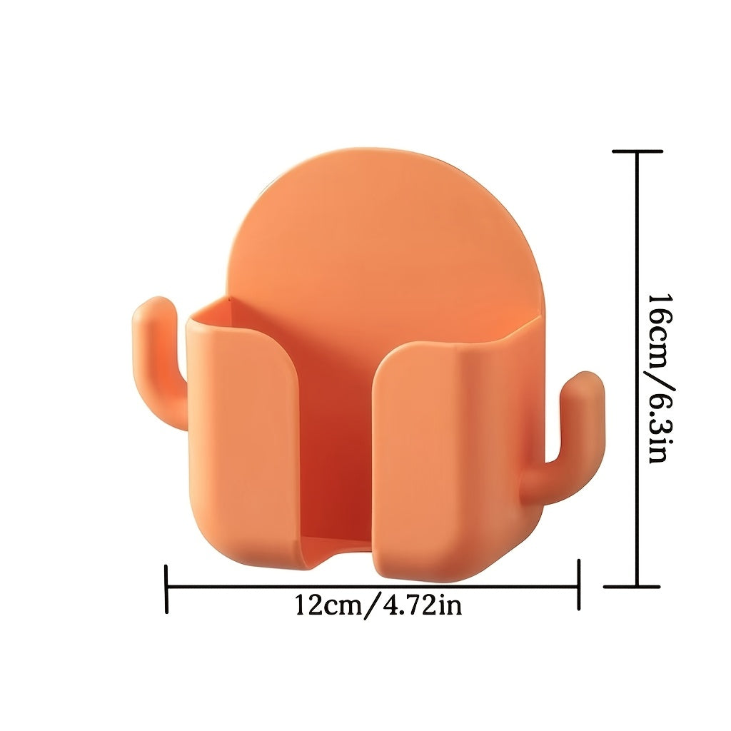 Cactus Design Wall-Mounted Phone Holder for TV and Air Conditioner, No-Drill Adhesive Charging Bracket, Multifunctional, Made of Plastic, Simple Installation, Does Not Require Power