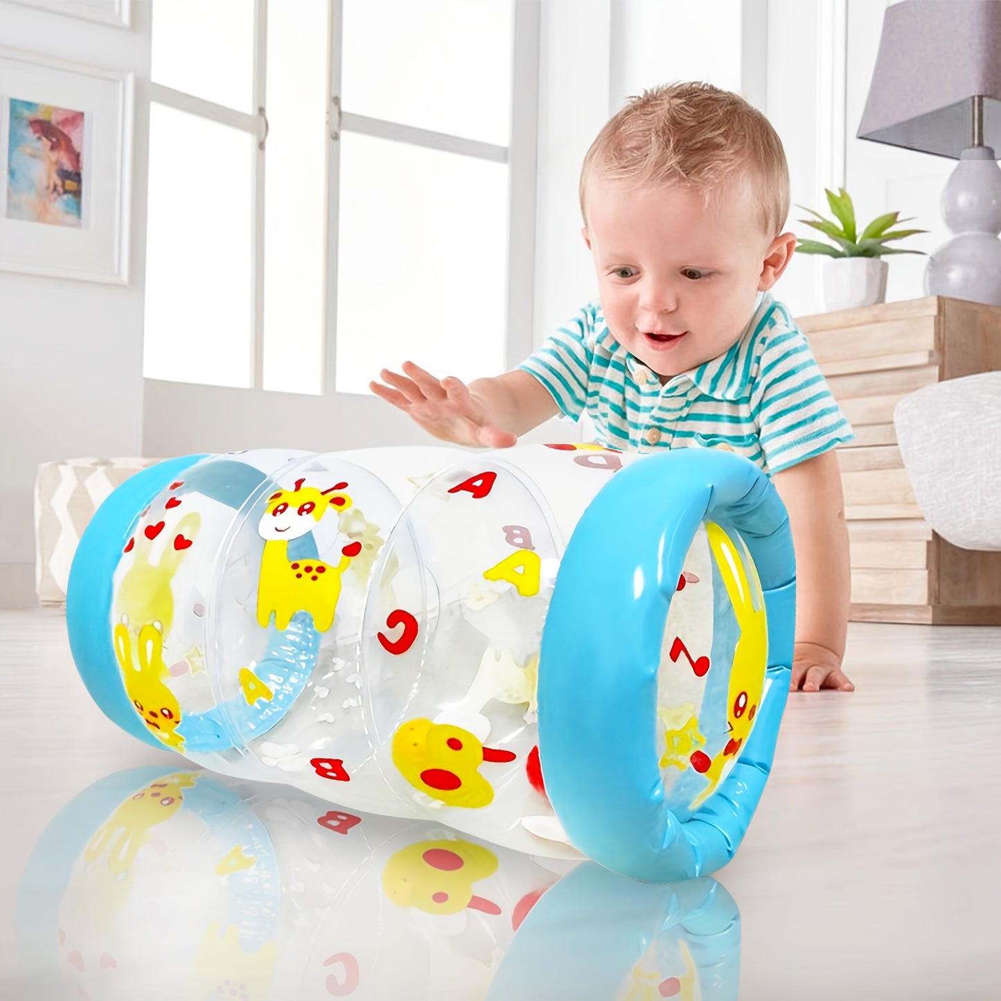 Promote Crawling and Early Development with Baby Crawling Toys, Featuring a Roller with Rattle and Ball, Adorable Animal Design for Enhanced Gross Motor Skill Development.