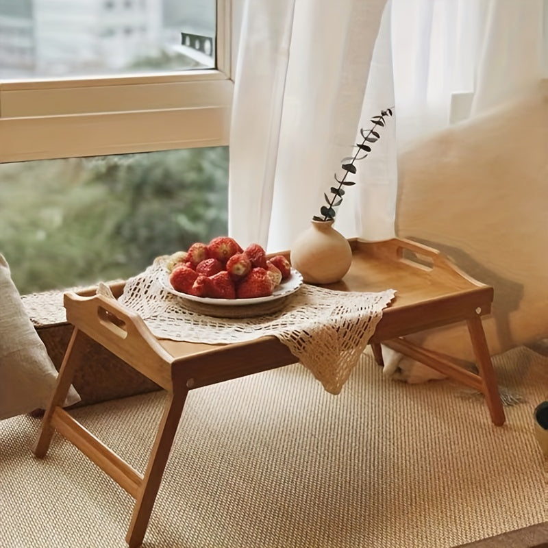 Multifunctional Bamboo Folding Table Bed - Convenient Laptop Desk with Tray & Handles, Perfect for Elderly, College Dorms & Outdoor Spaces