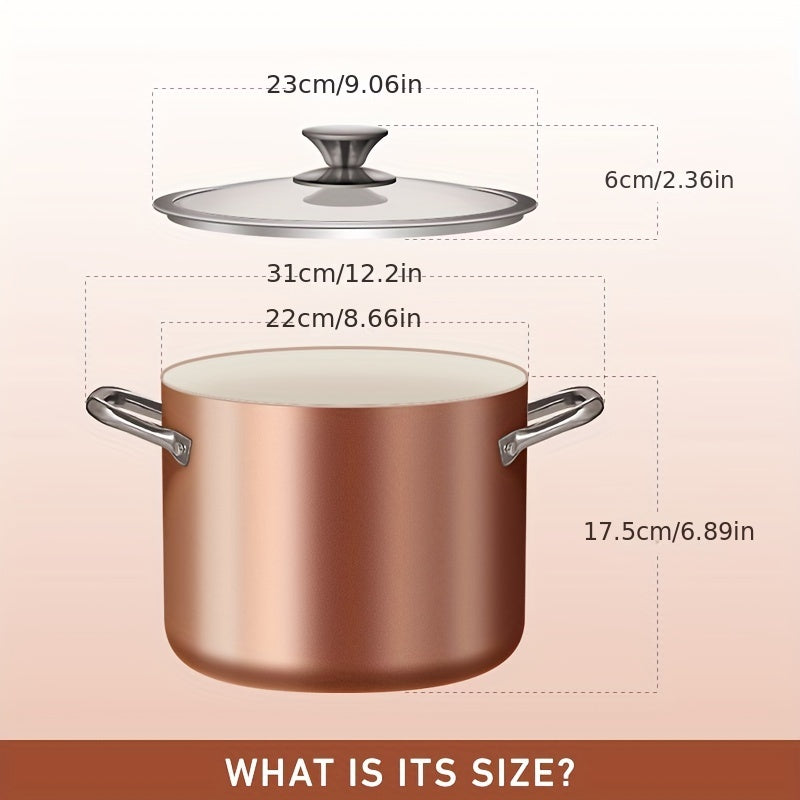 One piece of Nonstick Stock Pot, 7 Quart Soup Pasta Pot with Lid measuring 22.0cmx7.08, ideal for cooking stew, sauce, and reheating food. This versatile pot is oven safe and can be used on induction, oven, gas, and stovetops for preparing family meals.