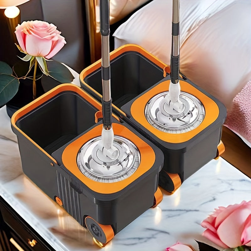 Stainless Steel & PP Hands-Free Mop and Bucket Set with Roller Lift - Perfect for Cleaning Home, Kitchen, and Bathroom Floors