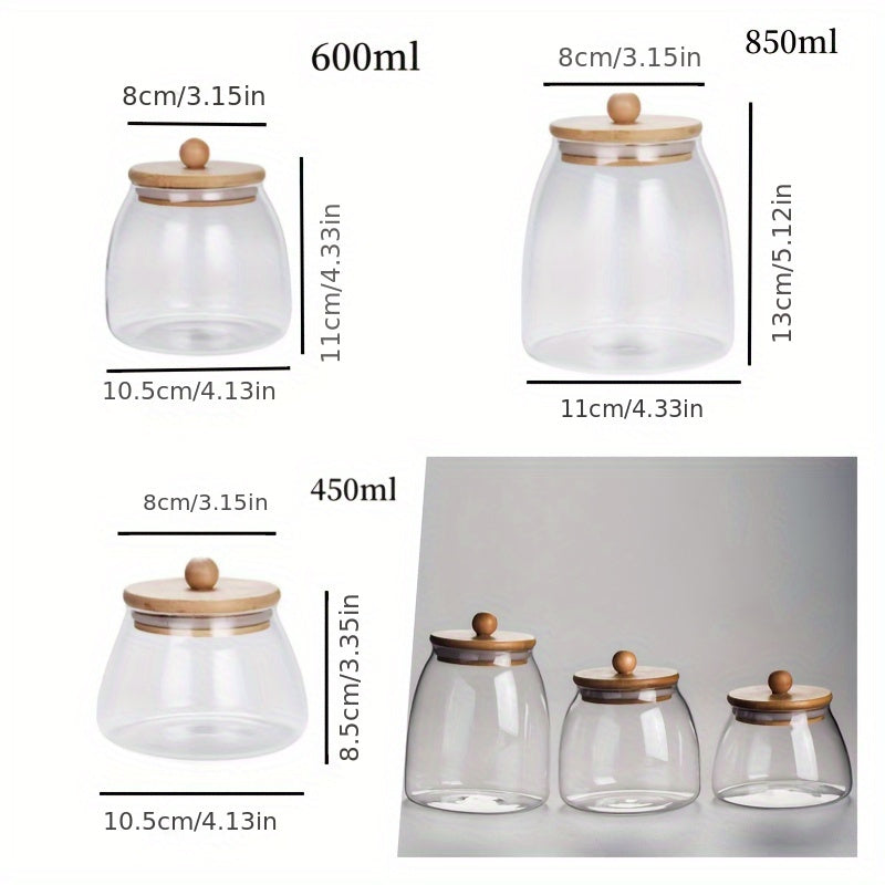 Portable Glass Food Storage Jar with Bamboo Lid for Grain, Nuts, Tea, and Coffee - Multipurpose Airtight Canister - Kitchen Organizers and Accessories