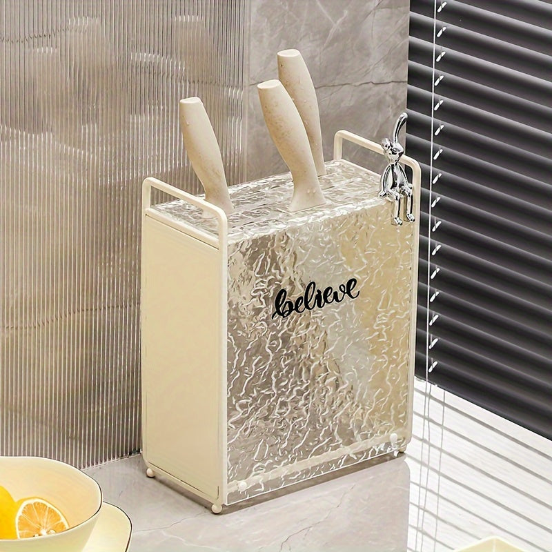 Premium Acrylic and Metal Knife Holder - Versatile Kitchen Organizer for Knives and Scissors, Durable Mold-Resistant Countertop Storage Solution