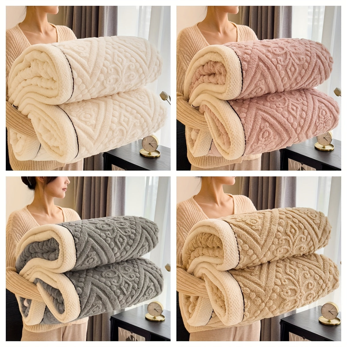 Luxurious Contemporary Carved Velvet Bed Blanket - Thickened Winter Warmth Throw, 350G, Knitted Polyester, All-Season Comforter with Unique Pattern, Machine Washable, Perfect Christmas Gift