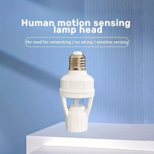 Motion Sensor PIR Lamp Holder with high sensitivity, 360° detection, white PC material, E27 screw socket, adjustable delay and light control. Ideal for industrial electrical use, easy