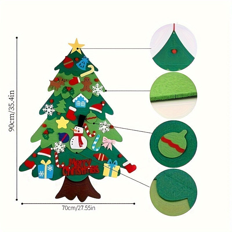 Christmas felt tree decoration with non-woven material, suitable for both indoor and outdoor use. Powered by two AA batteries, no need for electricity.