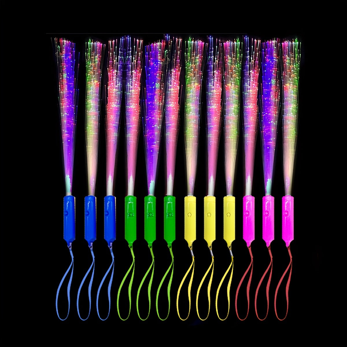 White LED flash fiber rod with colorful handle for concert parties. Light color is random.