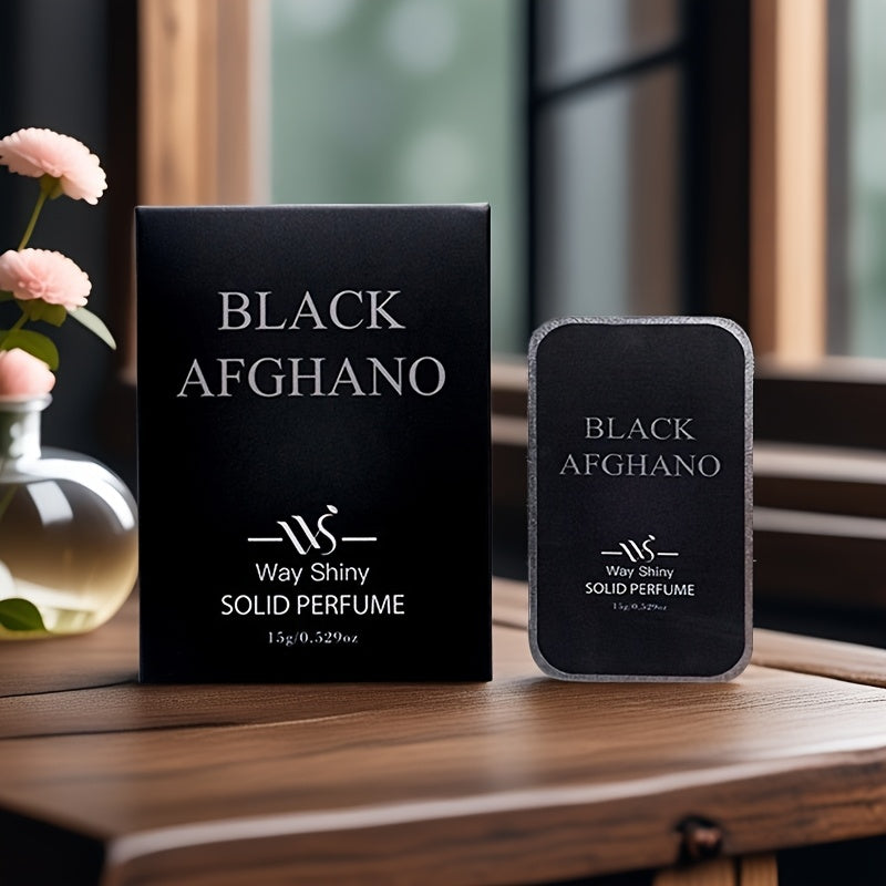 Black Afghano Men's Solid Perfume Stick with Natural Woodsy Fragrance, Long-Lasting Scent, 40g/1.4oz, Plant-Based Ingredients, Sleek Black Design, Ideal for Everyday Use