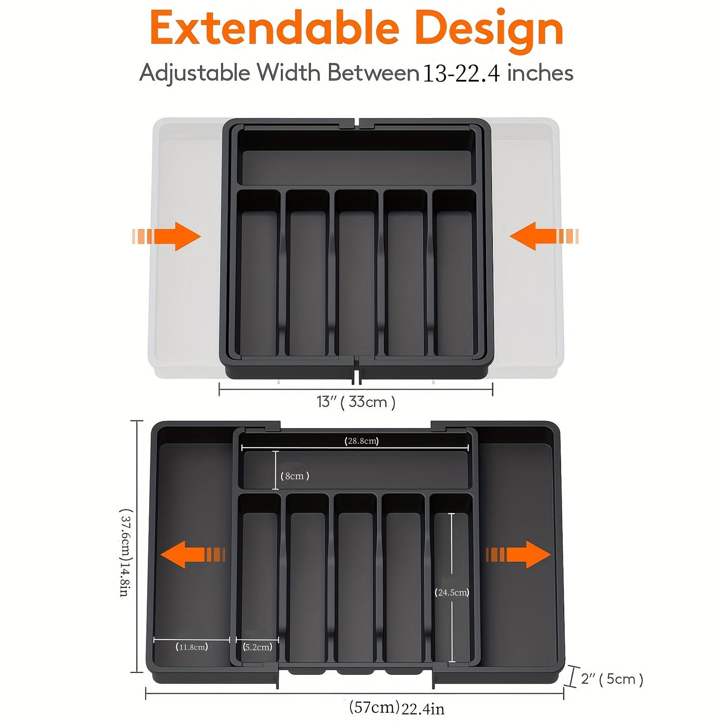 Flatware Organizers with Retractable Cutlery Storage Box - Extendable Large Capacity Utensil Storage Holder for Drawer, Counter, and Cabinet - Kitchen Organizers and Storage Accessories