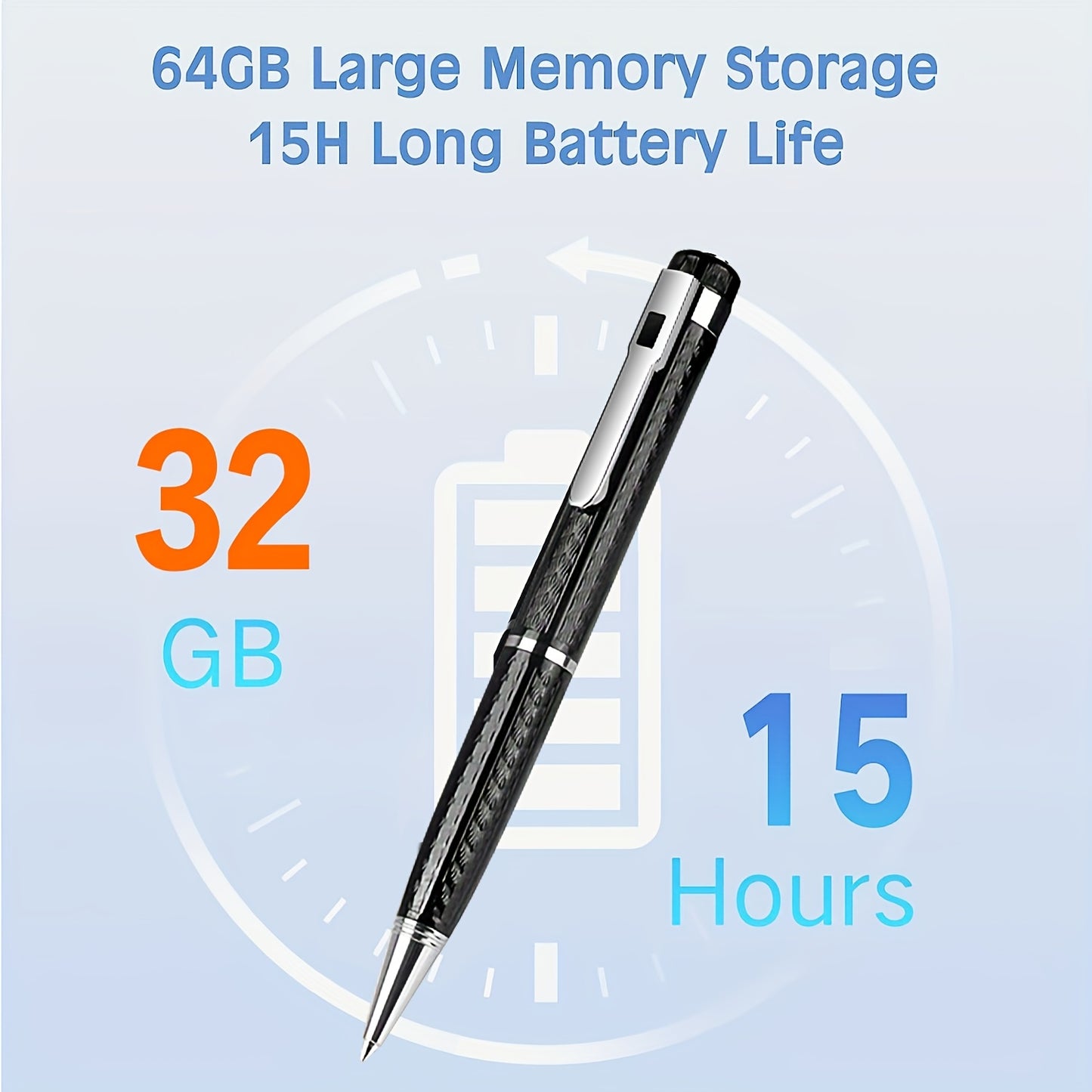 1pc Digital Voice Recorder with 64GB or 32GB storage, noise reduction, rechargeable, voice activated, and portable for lectures, meetings, interviews, and concerts.