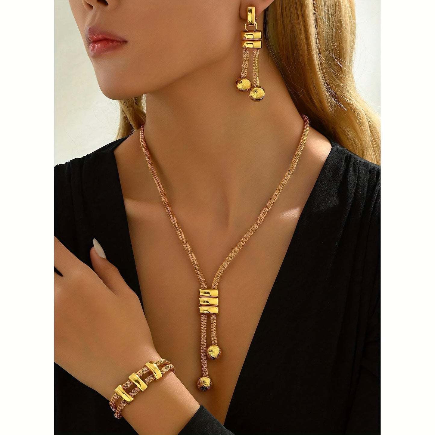 Luxurious Boho Jewelry Set, Includes Necklace, Earrings, and Bracelet, made of 24K Gold-Plated Copper with a Elegant and Minimalistic Design, Perfect for Daily Wear, Special Occasions, and Halloween, Suitable for All Seasons.