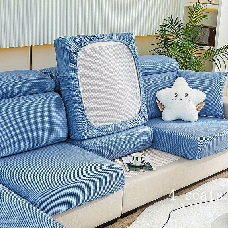 Anti-slip sofa cushion cover with elastic band for universal furniture protection in bedroom, office, and living room. Four seasons slipcover for comfortable and stylish seating.