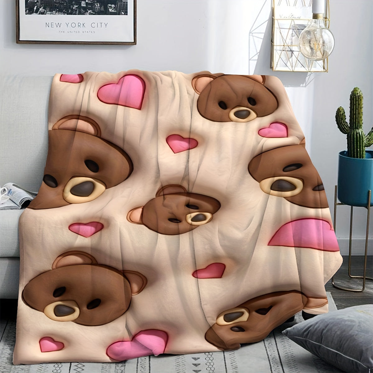 Get your hands on this adorable bear-patterned blanket for ultimate comfort! Made from super soft materials, this high-definition patterned blanket is perfect for any room in the house, as well as for traveling or giving as a thoughtful gift.