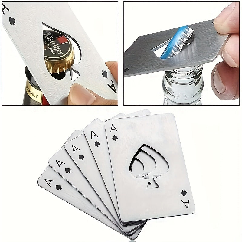 Ace of Spades bottle opener - metal, poker card design, stainless steel, pocket-sized, room decor.