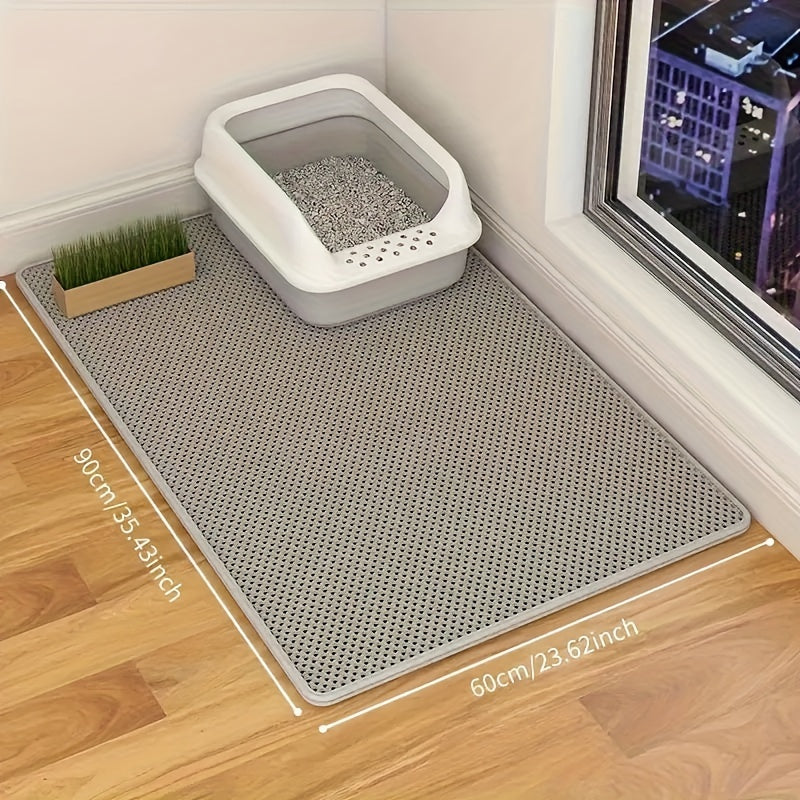 XL Double Layer Honeycomb Cat Litter Mat - Easy to clean, non-slip, controls dust, catches waste effectively.