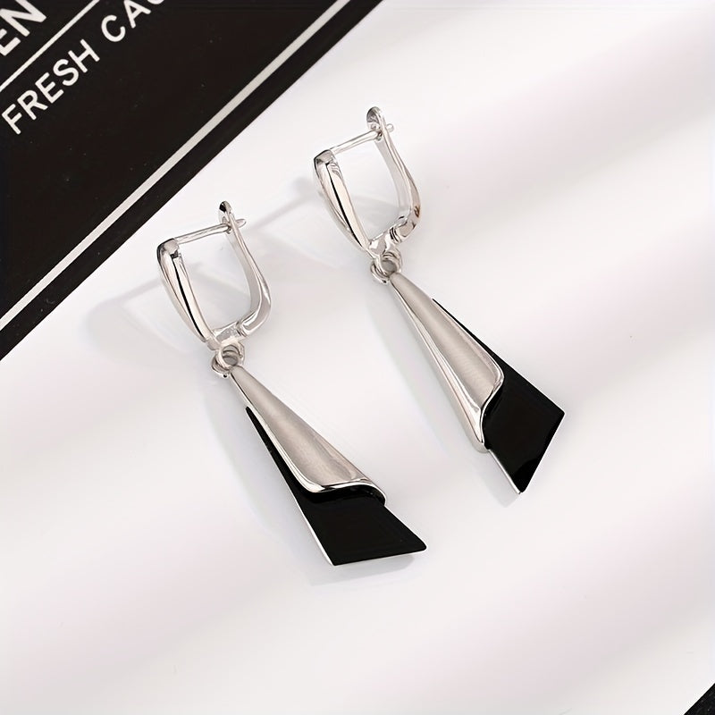 Stylish S925 Sterling Silver Bicolor Triangle Tassel Long Earrings for Women with May Birthstone, Perfect for Everyday Wear or as a Gift, Trendy Ear Drops, Fashion Jewelry.