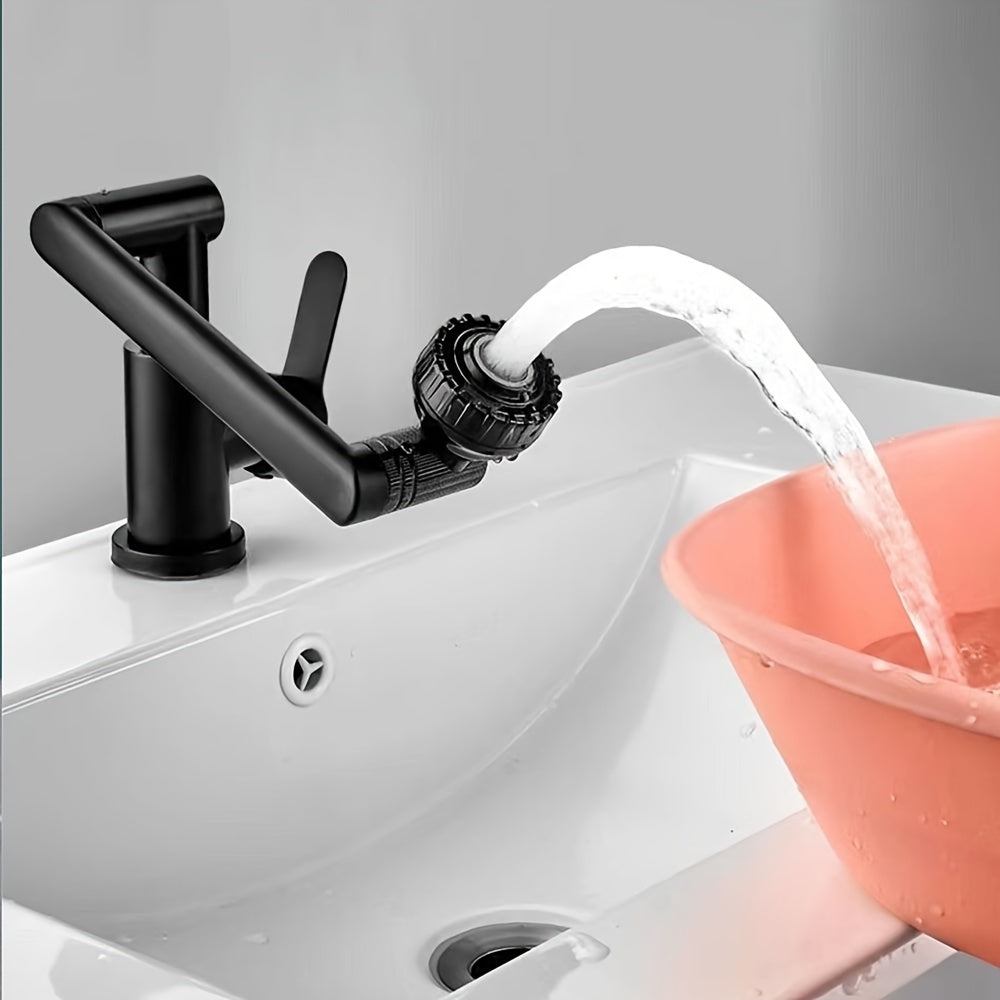 Modern Black Lucky Cat Robotic Arm Faucet Set with Adjustable Temperature - 360 Degree Rotatable Hot and Cold Basin Faucet for Easy Installation and Durable Construction - Ideal Kitchen Tool Set for Bathroom Vanity Sink.