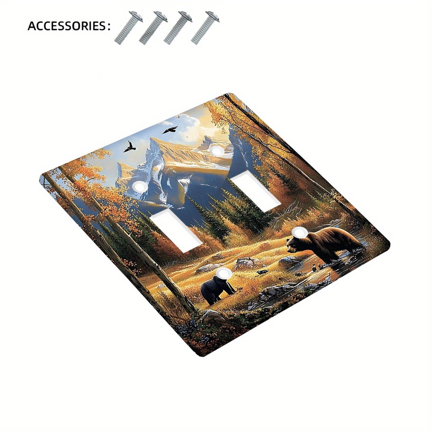 1pc Forest Bears Light Switch Cover, ideal for country-themed decor in bathrooms, bedrooms, and living rooms. No power needed.