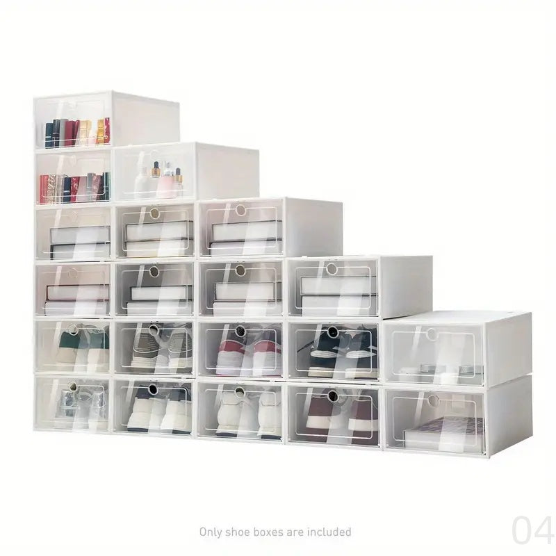 These shoe boxes are perfect for organizing your shoes and keeping them dust-free. With a sturdy design and flap closure, these clear plastic shoe boxes are foldable and can be used in any room of the house for convenient storage.